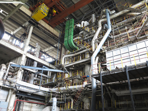 steam turbine, generator, machinery, pipes, tubes, at power plant