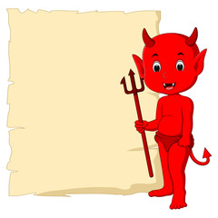 cute devil cartoon with blank sign