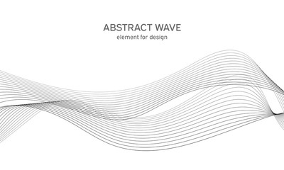 Abstract wave element for design. Digital frequency track equalizer. Stylized line art background. Vector illustration. Wave with lines created using blend tool. Curved wavy line, smooth stripe.