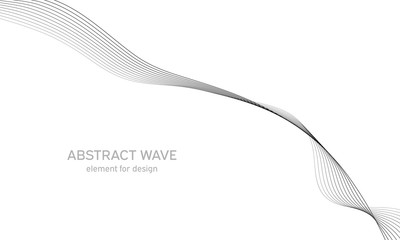 Abstract wave element for design. Digital frequency track equalizer. Stylized line art background. Vector illustration. Wave with lines created using blend tool. Curved wavy line, smooth stripe.