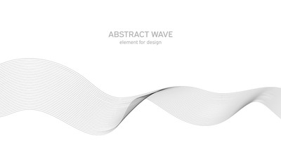 Abstract wave element for design. Digital frequency track equalizer. Stylized line art background. Vector illustration. Wave with lines created using blend tool. Curved wavy line, smooth stripe.