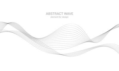 Abstract wave element for design. Digital frequency track equalizer. Stylized line art background. Vector illustration. Wave with lines created using blend tool. Curved wavy line, smooth stripe.