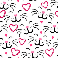 Cotton fabric Cute cat face seamless pattern VECTOR