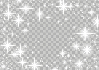 Bright shimmering star glow magical frame layout over checkered background
