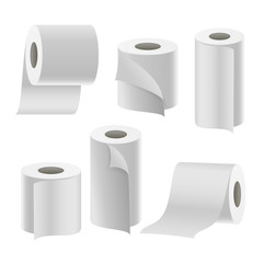 Paper Tape Roll Set Vector. Bathroom Hygiene. 3D Toilet Paper Blank. Packaging Kitchen Towel, Toilet Paper Roll Isolated Illustration