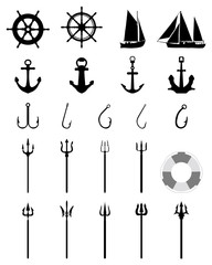 Set of Nautical Icons isolated on black background