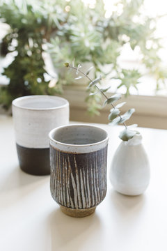 Modern pottery decor and plants