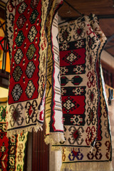 Traditional Handicraft Persian Design Fine Patterns Carpets And Kilim Rug Pillows, Beautiful And Popular Gifts From A Souvenir Shop At Sarajevo Market Streets Bosnia Herzegovina Eastern Europe