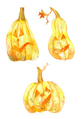 Halloween watercolor clipart, cute pumpkins, kids illustration, watercolor illustration, fall holidays, spooky, creepy, scary