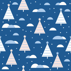 Fototapeta premium Abstract spruce forest seamless pattern background. Childish art for design new year card, christmas wallpaper, winter gift album, scrapbook, holiday wrapping paper, textile, bag print, t shirt etc.