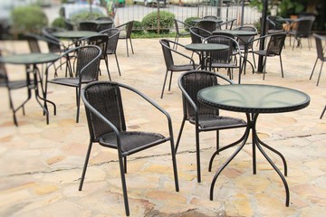 Set chairs of vintage style in garden