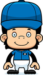 Cartoon Smiling Baseball Player Chimpanzee