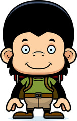 Cartoon Smiling Hiker Chimpanzee