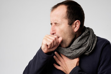 Fototapeta premium Mature man is ill from colds or pneumonia.