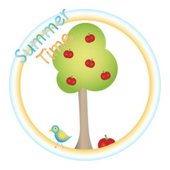 Tree, apples and bird