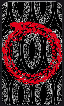 Tarot cards - back design.  Ouroboros, serpent eating his tail