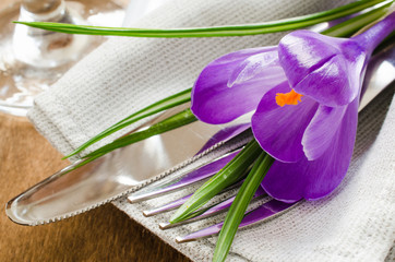 Spring Festive Table Setting With Fresh Flower.