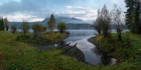 The shore of Teletskoye Lake mountain Altai