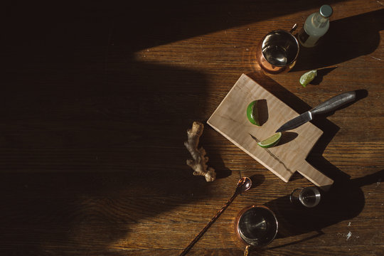 Moscow Mules in Mugs with Ingredients