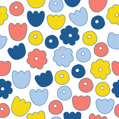 Abstract flower seamless pattern background. Childish simple abstract paint