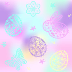 Seamless pattern for Happy Easter Day with lace eggs, butterfly 
