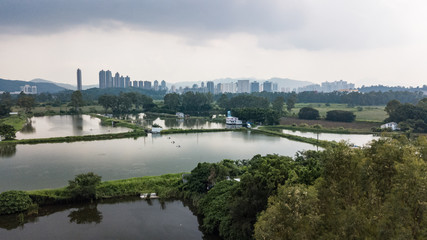 Fototapeta na wymiar Aerial view over The Hong Kong, near Shenzhen border , China