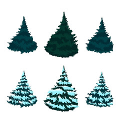 Green Christmas tree in the snow. Christmas. New Year. Drawing. Isolated.