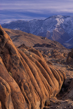 35-mm film image afternoon winter light on Alabama Hills and Inyo Mountains, California