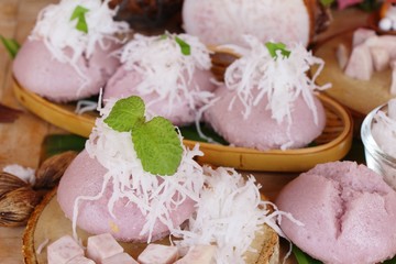 Steamed sweet taro cake with coconut delicious