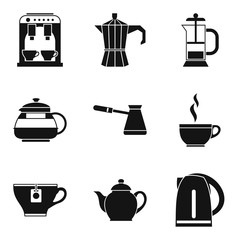 Tea with milk icons set, simple style