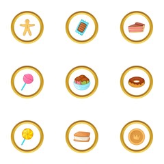 Sweets and candies icons set, cartoon style