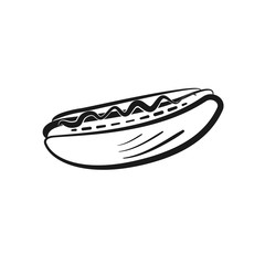 Black isolated vector outline hot dog icon. Minimalistic cartoon linear hotdog symbol for fast food restaurant or cafe menu, advertisement, banner, web design