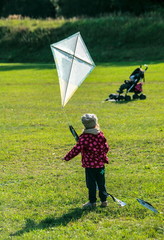 A little girl lets the kite