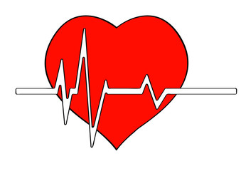 Red heart with ekg on white - medical design