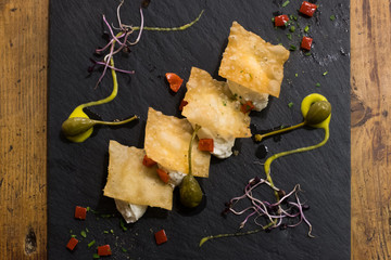 Fish mousse and crispy homemade puffed cracker