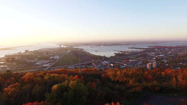Aerial, Enger hill in Duluth Minnesota at sunset