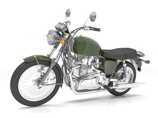 3d illustration green classic motorcycle on a white background.