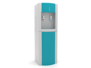 3d illustration isolated on white background turquoise cooler for cold and hot water.