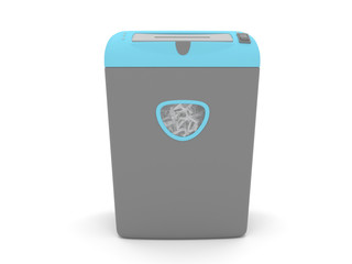 3d illustration of a modern blue gray shredder isolated on a white background.