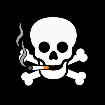 Skull is smoking cigarette. Metaphor of smoking as dangerous, harmful and unhealthy activity causing death of smoker