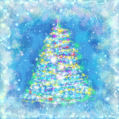 Christmas tree on a beautiful magical winter background. Wallpapers for the design of New Year's products.