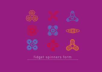 Design Linear multicolored icons of fidget spinners
