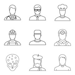 Profession icons set, outline style