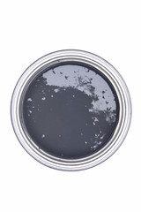 Grey paint can isolated on white background, top view