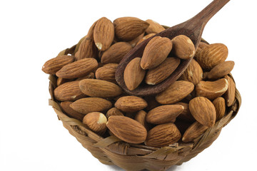 Almonds in a basket bowl
