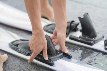 close up water ski shoes