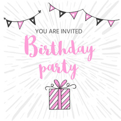Happy Birthday greeting card and party invitation templates, bla