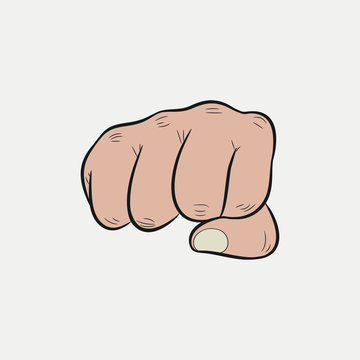 Fist. Clenched fingers pointing forward, punch. Vector illustration.