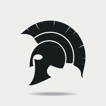 Spartan Helmet icon. Greek or Roman head armor for Gladiator, legionnaire. Vector illustration.