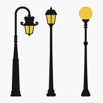 Street lamps set. Vintage city lantern. Vector illustration.